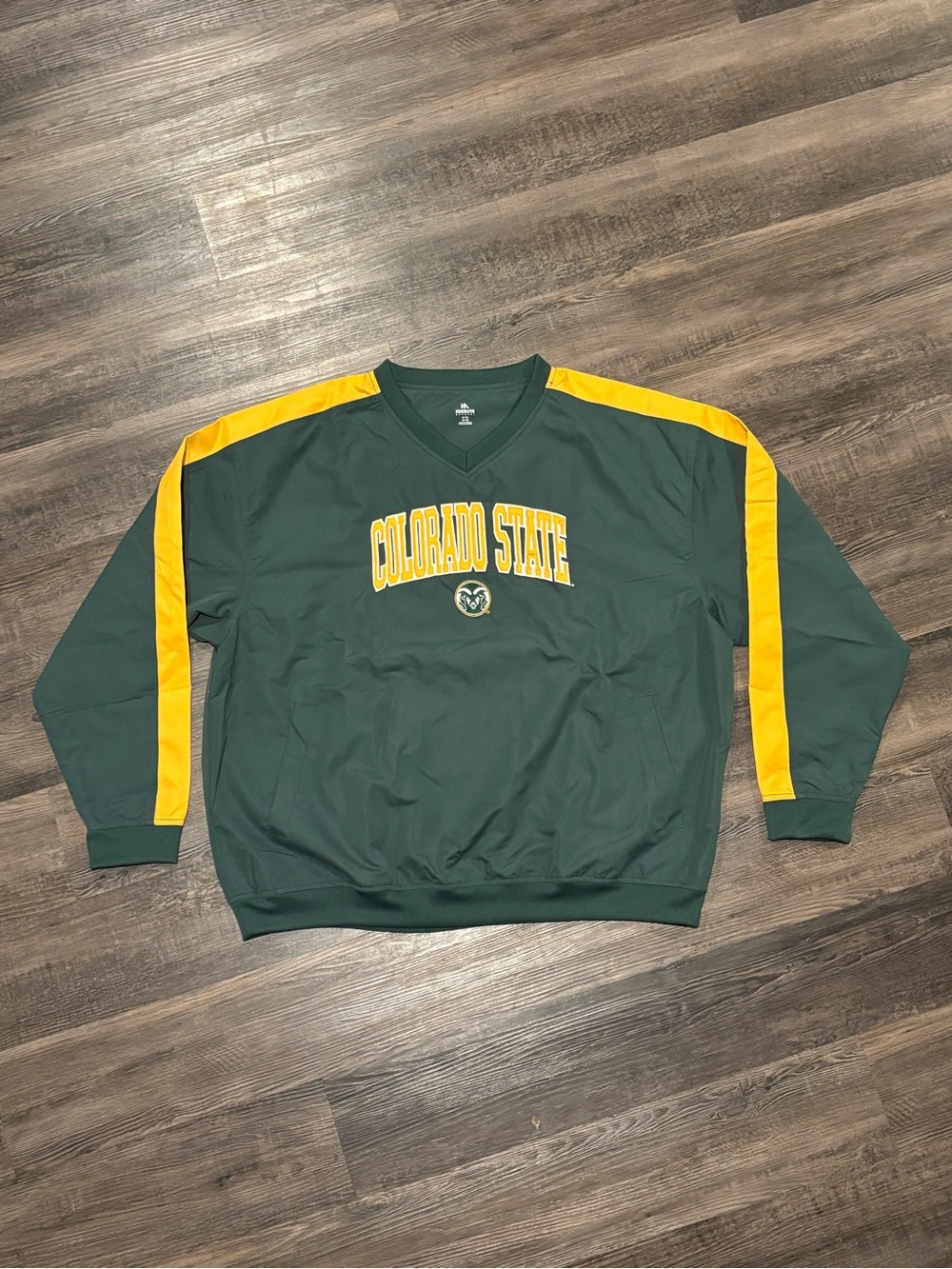Knights Apparel Colorado State Green V-Neck Sweater with Yellow Stripes
